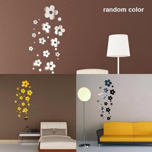 3D DIY Acrylic Mirror Wall Sticker Flower/Heart Stickers Decal Mosaic Mirror Effect Living Room Bedroom Home Decor Wallpaper