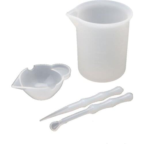 4Pcs Reusable Silicone Resin Mixing Measuring Cups Sticks Spoon Jewelry Tools