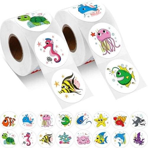500pcs Ocean Animals Round Sticker Tropical Fish Self Adhesive Label Wall Decals for Children Teacher Prize Motivational Sticker