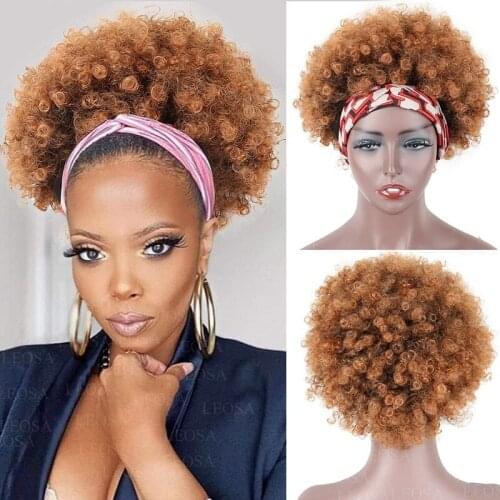Afro Synthetic Wigs WithHeadband Short Kinky Curly Wigs for Black Women Wig Natural Black Glueless Free Attached Daily Use