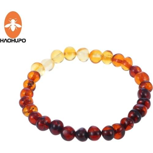HAOHUPO Custom Baltic Amber Bracelets for baby Ealstic Stretch Bracelet Natural Amber beads Jewelry Best Gift without Knot/Clasp