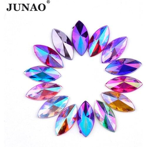 JUNAO 5*10mm 7*15mm Mix Color AB Crystal Rhinestone Applique Flat Back Decoration Crystal Strass Non Sewing Stone for DIY Crafts