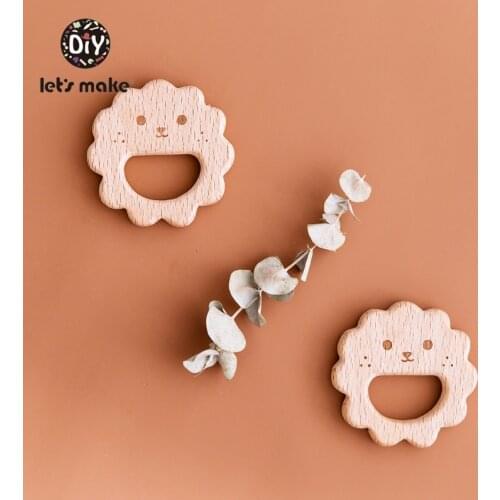 Lets Make 1pc Wooden Teethers Lion Shape Bpa Free Wooden Baby Teether Cartoon Wood Animals Diy Nursing Bracelet Baby Teether