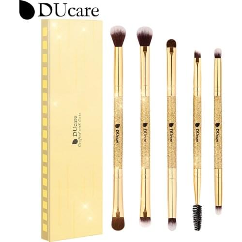 DUcare 5Pcs Professional Eye Makeup Brush Double Ended Golden Handle for Eye Makeup Cosmetic Brush Set Blending Smokey brushes