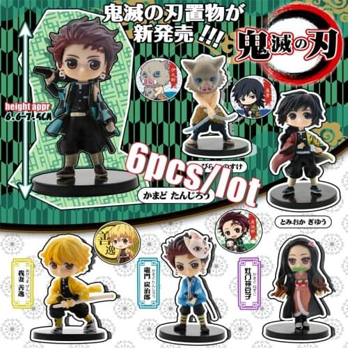 6pcs/set Anime Demon Slayer Figure Kimetsu No Yaiba Q Posket Kamado Tanjirou Kamado Nezuko Agatsuma Action Toy Figures 7cm