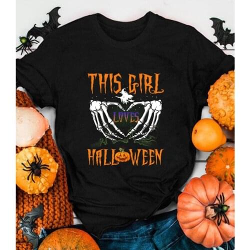 Colored This Girl Loves Halloween T-Shirt funny 100% Cotton graphic unisex hipster women aesthetic casual Fashion tshirt top tee