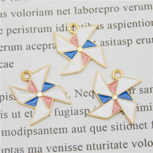 Julie Wang 5PCS Enamel Windmill Charms Colorful Gold Tone Pendant Bracelet Necklace Alloy Jewelry Making Accessory