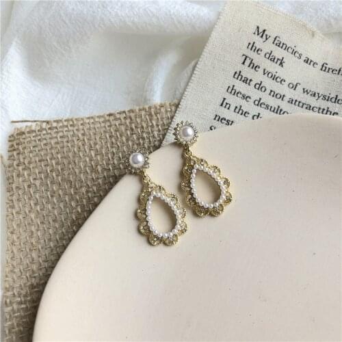 Vintage Baroque Elegant Simple Geometriac No Hole Clip Earrings Korean Temperament Water Drop Shaped Rhinestone Clip on Earrings