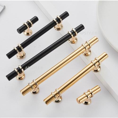 Black Gold Cupboard Kitchen Hardware T Bar Solid Cabinet Drawer Knob Zinc Alloy Door Furniture Pull House Handle