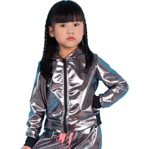 2020 Spring Autumn Unisex bomber Jacket Stage Performance Wear paillette Hooded Hip Hop dance coat kids jackets for girls