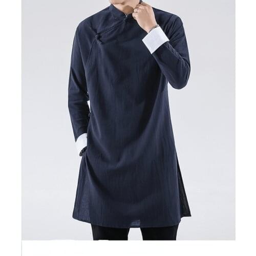 MrGoldenBowl Store Men Black Streetwearm Coat Men 2020 Mens Linen Jacket Long Coat Male Chinese Style Harujuku Wind Breaker