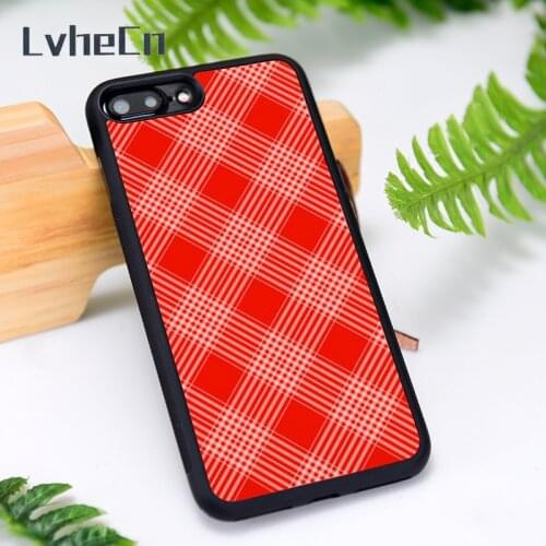 LvheCn Silicone Rubber Phone Case Cover for iPhone 6 6S 7 8 Plus X XS XR 11 12 Mini Pro Max Red Check Pattern