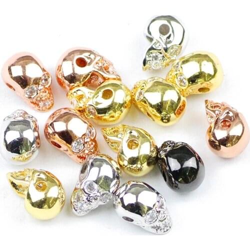 YHBZRET 4pcs White zircon Inlay Eye Skull Pendants Copper beads Spacer Loose beads for Jewelry making bracelet DIY Findings