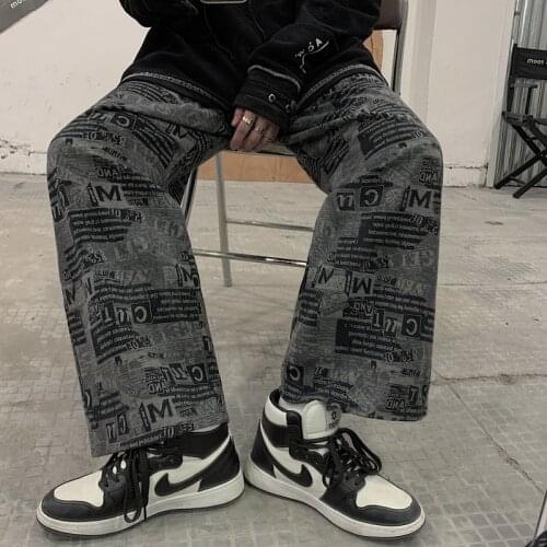 Fashion brand hiphop pants high street ins fashion mens Korean fashion pants straight tube wide leg pants long pants