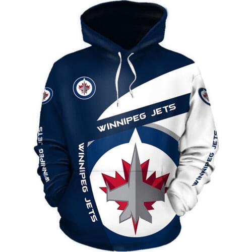 Winnipeg Mens Fashion 3D Hoodie Blue white stitching cartoon fighter print Jets cool outdoor sweatshirt 1