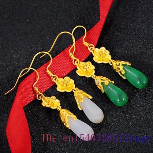 Jade Water drop Earring Jewelry Zircon 925 Silver Crystal Natural Gifts Green Fashion Women Chalcedony Gemstone Amulet
