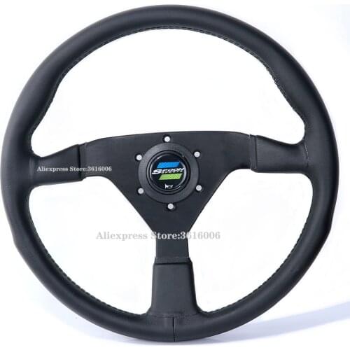 New Spoon Sport 14inch/350mm Black Genuine Leather Drift Sport Steering Wheel
