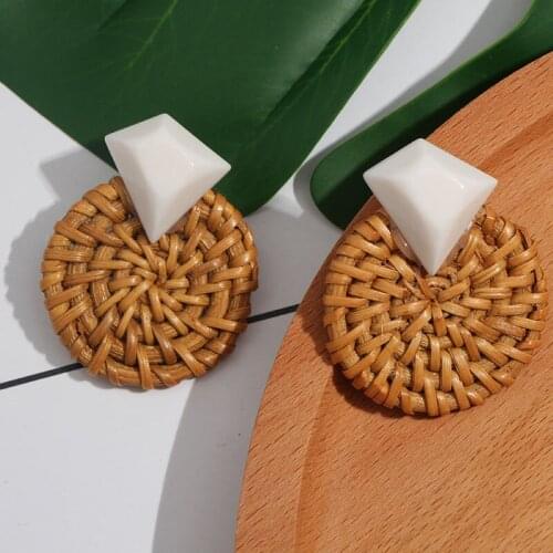 New Bohemia Handmade Round Drop Earrings For Women Rattan Straw Weave Rattan Knit Vine Three Circles Earring Jewelry