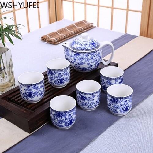 New style Blue and white porcelain tea set Anti-scalding heat Tea set tea set teapot Office household drinking utensils WSHYUFEI