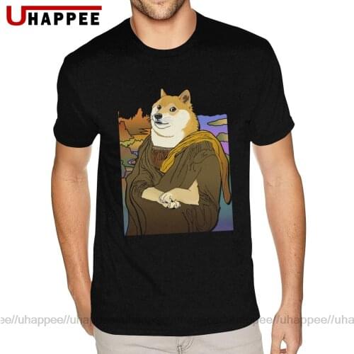 Wholesale Funny Mona Lisa Japanese Smiling Doge Tee Shirt Men Custom Printing Short Sleeve 100 Cotton O-neck Tees Shirt