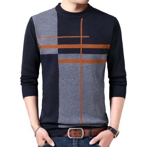 Autumn Casual Mens Sweater Wool O-Neck splice Slim Fit Knittwear Mens Sweaters Pullovers Men Cashmere jacket