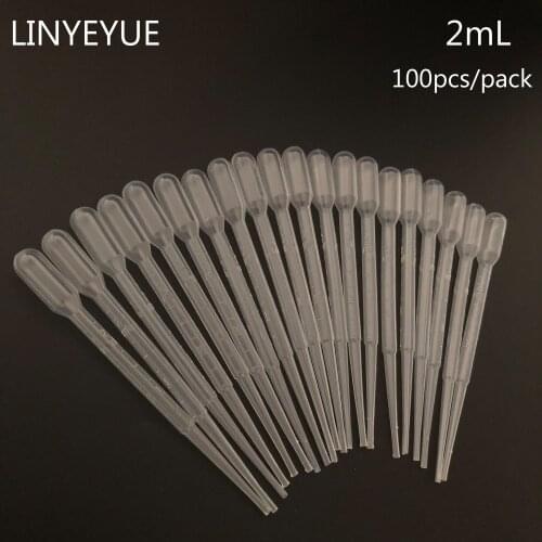 100pcs/pack 2ml Pasteur Pipette Disposable Safe Plastic Eye Dropper Graduated Transfer Pipettes for Lab Experiment Supplies