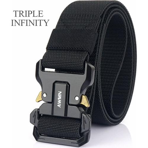 TRIPLE INFINITY Elastic Mens Belt For Jeans Pants Quick Release Metal Pluggable Buckle Outdoor Durable Male Tactical Belt New