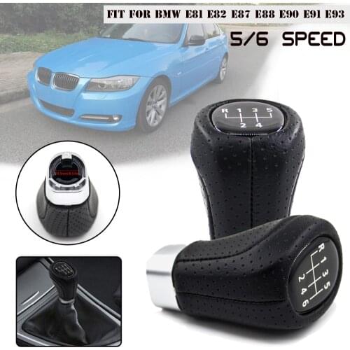 5/6 Speed Manual Gear Shift Knob Shifter Lever Fit For BMW 1 3 Series E87 E90 E92 E93 Black ABS + leather Gear Front Shift Knob