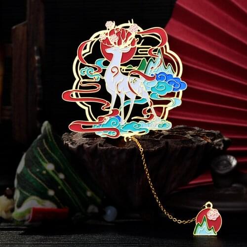 Metal Tassel Brass Bookmark Chinese Style Group Fan Book Clip Calligraphy Painting Bookmark Pagination Stationery School Supply