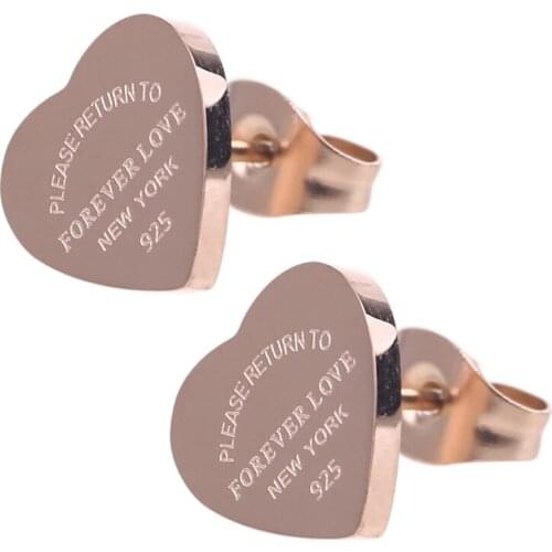 634D Minimalism Stainless Steel Love Forever Heart Stud Earrings Gold Plating Earrings Party Wedding Fashion Jewelry Unisex