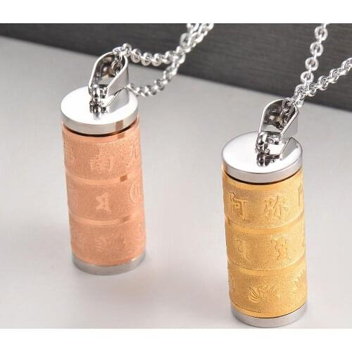 Tibetan Prayer Wheel Turner Buddhist cremation ashes urn Necklace for Men Stainless Steel jewelry keepsake pendant