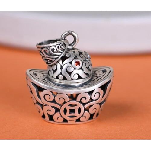100%999 sterling silver pure silver vintage hollow ingot pendant