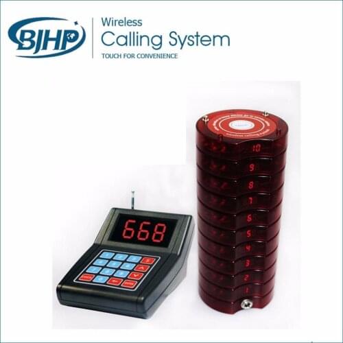 Waterproof Simple electronic mini pocsag guest pager system keypad transmitter*1+charger base*1+coaster pager*10