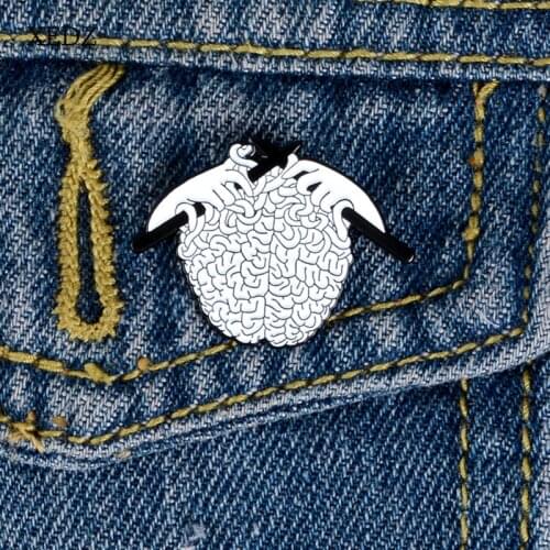 XEDZ Horror white brain marrow blood vessel knitted sweater clew chopsticks enamel pin jewelry boys and girls denim clothes pend