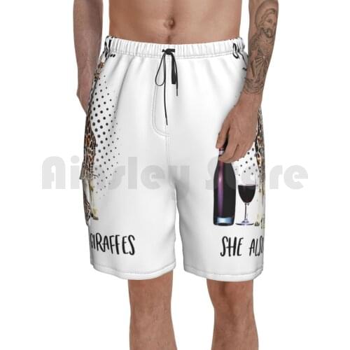 A Woman Cannot Survive On Wine Alone She Also Needs Giraffes Funny Animal Lover Beach Shorts