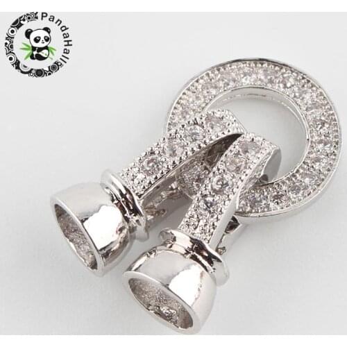 10pcs Brass Micro Pave Cubic Zirconia Watch Band Clasps, Platinum, 27x11x7mm, Hole: 1mm & 4mm
