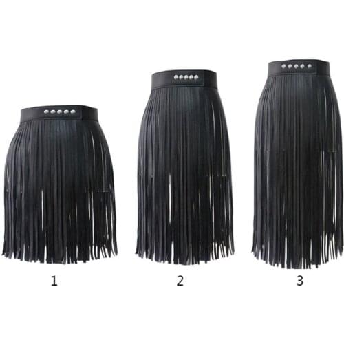 Womens High Waist Faux Leather Fringe Tassels Skirt Body Harness with Snap Buttons Halloween Party Punk Rock Clubwear