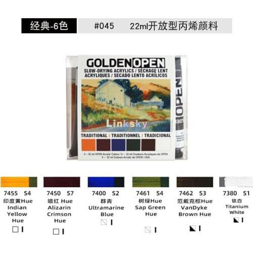 Golden Open Acrylic Paint 22 ml Tubes - Traditional Colors; Landscape Set of 8 Color , Modern Set of 6 Color Art Supplies
