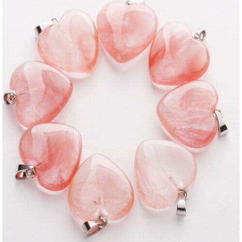 1pcs Watermelon red Natural Stone Crystal Heart Necklace Pendant for Jewelry Making