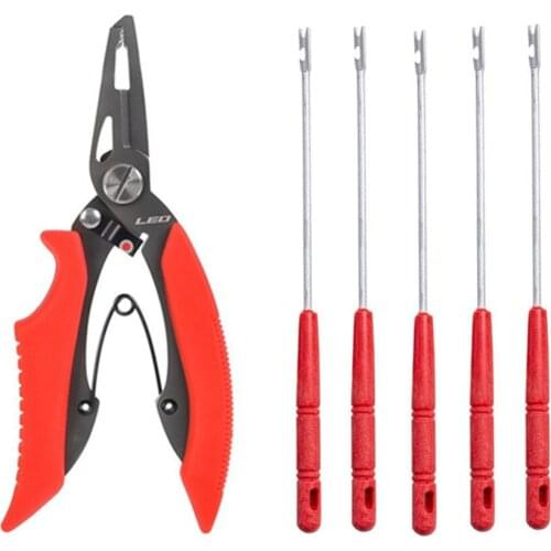 1pcs Fishing Pliers+5pcs Simple hook Remover combo set Stainless Steel Split Ring Pliers Split rings Crimp Lead fishing tools
