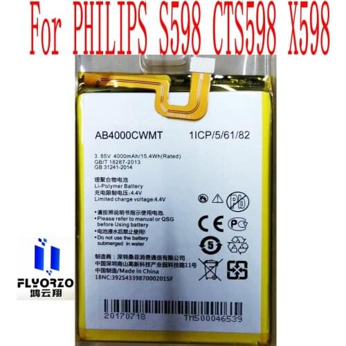 NEW High Quality 4000mAh AB4000CWMT Battery For PHILIPS S598 CTS598 X598 Mobile Phone