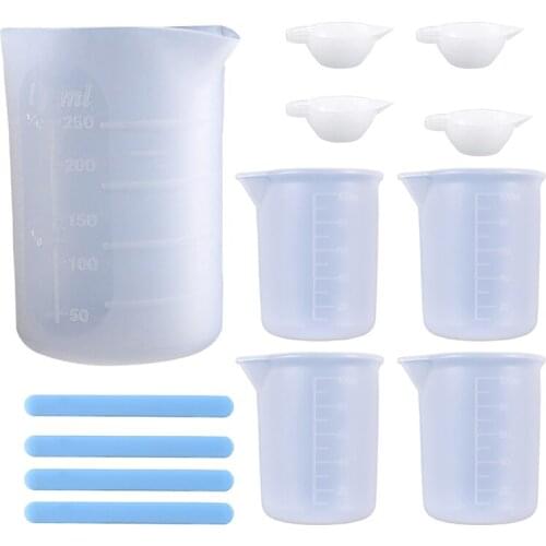 13Pcs Silicone Measuring Cups Set for Epoxy Resin 250ml 100ml Large Measure Cup and Silicone Stir Stick for Epoxy Molds