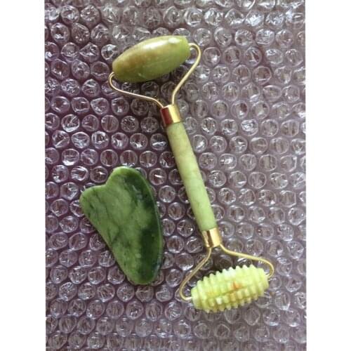 2p Jade Massagers For Face Body Gua Sha Scraper Beauty Facial Roller Set Natural Gouache Stone Massage Slimming Skin Care Lift