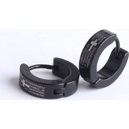 4mm Black Bible Cross 316L Stainless Steel Stud Earrings for men women wholesale