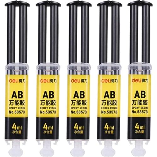 5pcs Deli 4ml Super Liquid AB Glue 2 Minutes Curing For Glass Metal Rubber Waterproof Strong Adhesive Glue Office Home Supply