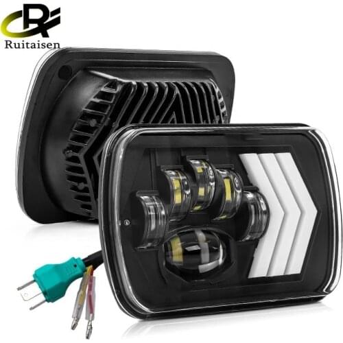 5x7 inch Led Headlamp with DRL & Red Atmosphere Light Sequential Turn Signal Light For H6054 H5054 H6054LL 69822