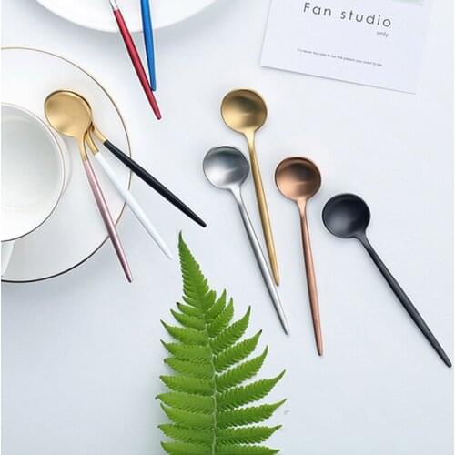 6pcs stainless steel stirring spoon coffee spoon metal dessert spoon long handle milk stirring spoon household beverage spoon