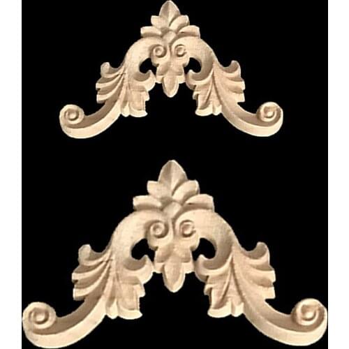 7cm 12cm Vintage Unpainted Wood Carved Decal Corner Applique Frame Home Furniture Wall Cabinet Door Decorative Wooden Miniature