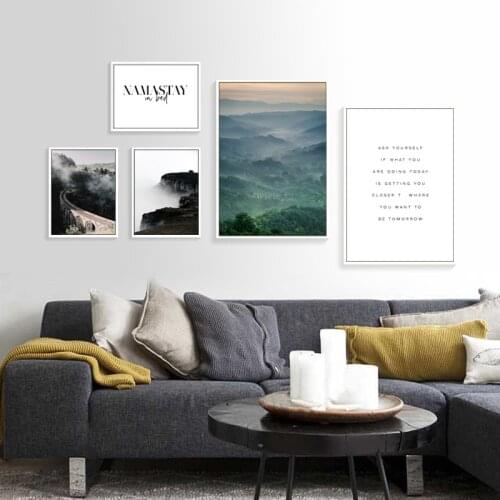 Abstract Nature Scenery Plant Leaves Forest Bridge Cliff Fog Canvas Painting Wall Picture Printing Poster Living Room Decoration