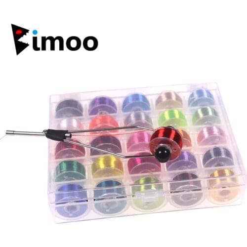 Bimoo 25pcs Assorted 200D Fly Tying Thread for Size 6-14 Flies Fly Fishing Lure Making Material & Bi-ceramic Tip Bobbin Holder